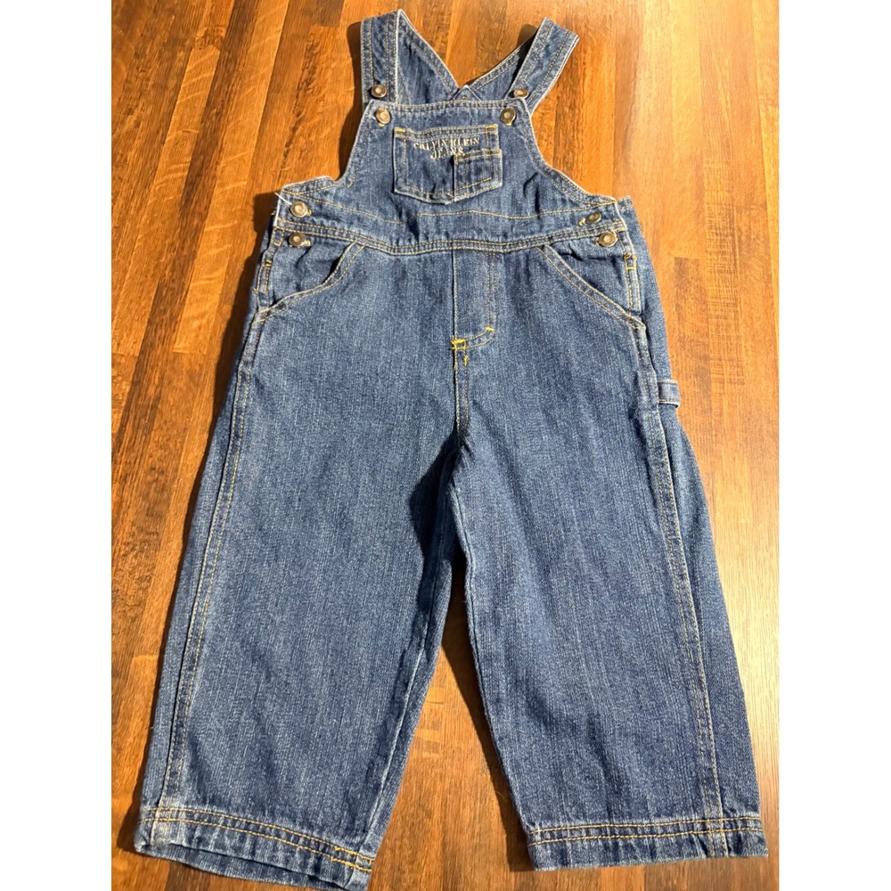 Calvin Klein Jeans Kids Denim Overalls Medium Wash Blue 24M Bibs‎